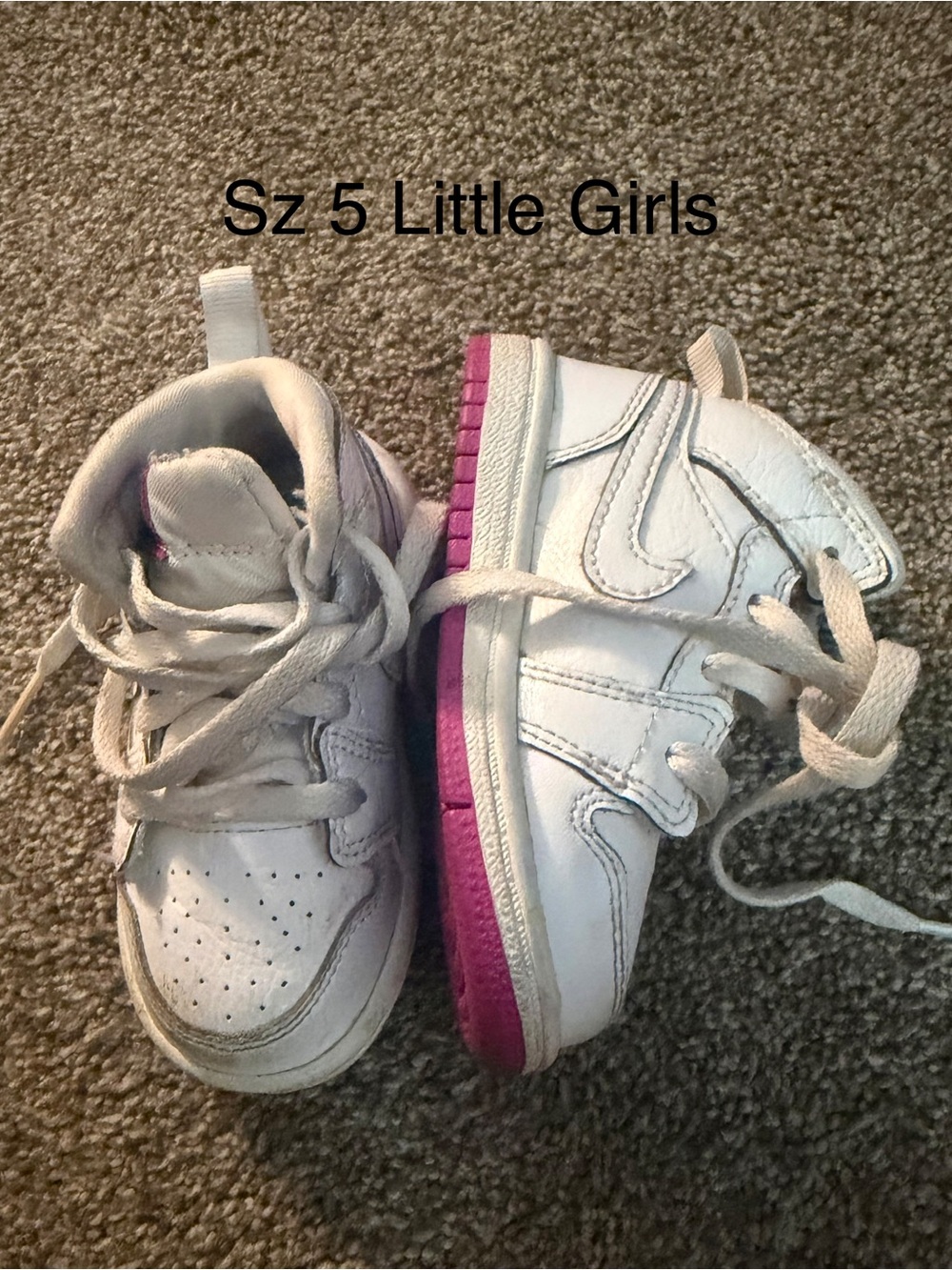 Little Girls White and Pink Sneakers Sz 5